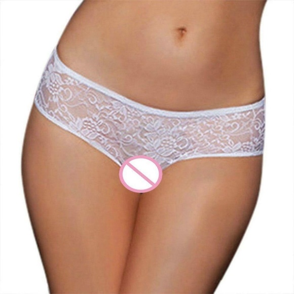 White  Full Lace Crotchless Plus size Panties. - Picture 1 of 7